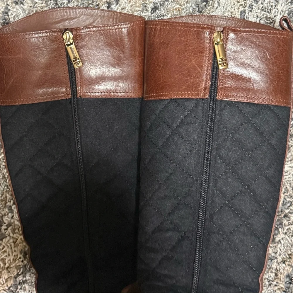Tory Burch Brown Leather & Monogram Quilted Boots